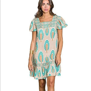 NIMO WITH LOVE Linen Bouganvilla Ikat Print Dress Size XS